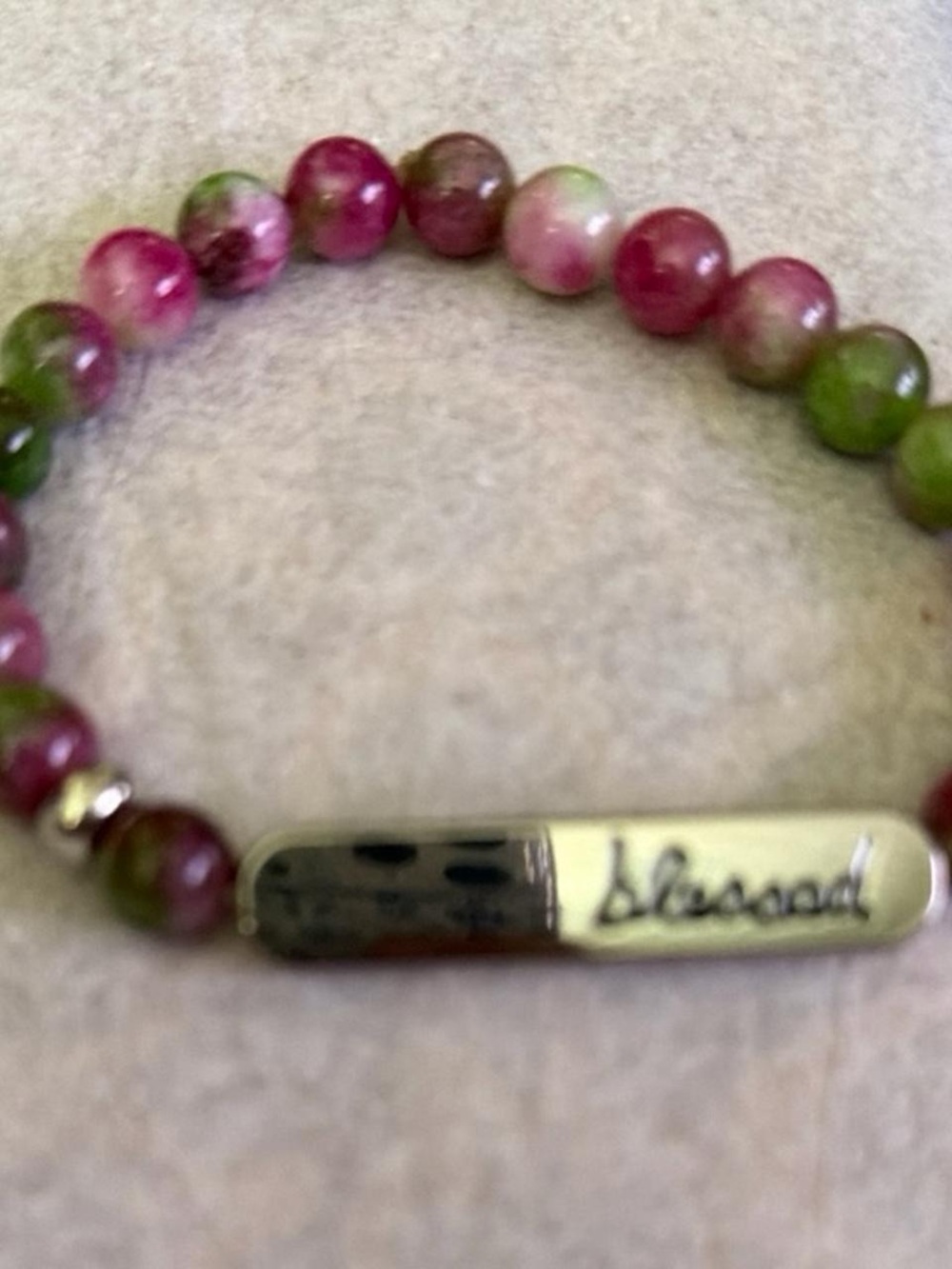 Blessed Pink & Green Beaded Stretch Bracelet by